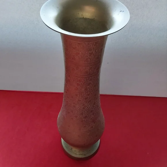 Large Etched Brass Vase Umbrella Stand 15" - Picture 3 of 5